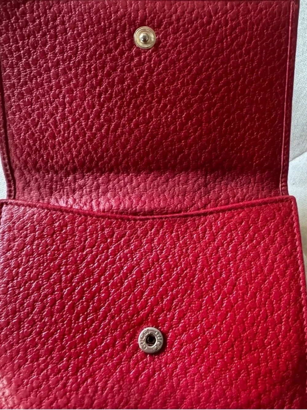 Gucci Red Leather Card Holder with Gold Double G and Navy-Red Web